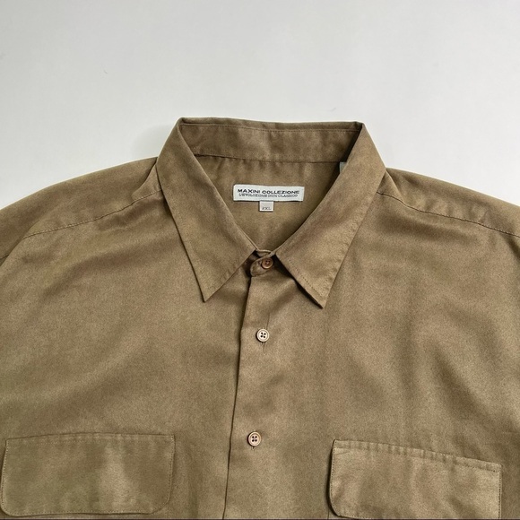 Maxini Collezione Brown Green 100% Ultra Suede Pocket Long Sleeve Dress Shirt - Picture 5 of 14